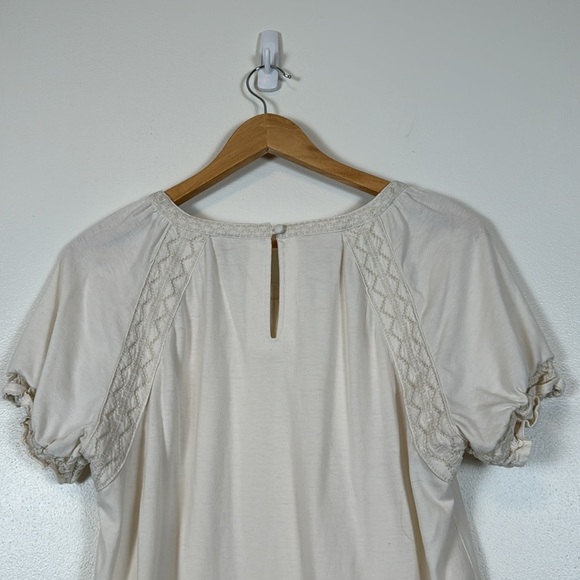 Aventura Cream Short Sleeve Shirt Top Womens Medium Embroidered Cottagecore Boho - Picture 7 of 11